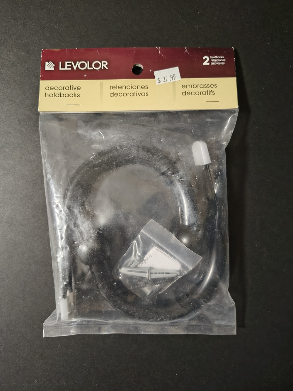 New Levolor Decorative Holdbacks Pack of 2 Black